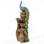 LuxenHome 44" Resin Outdoor Water Fountain, Peacock Garden Water Fountain Outdoor with LED Lights