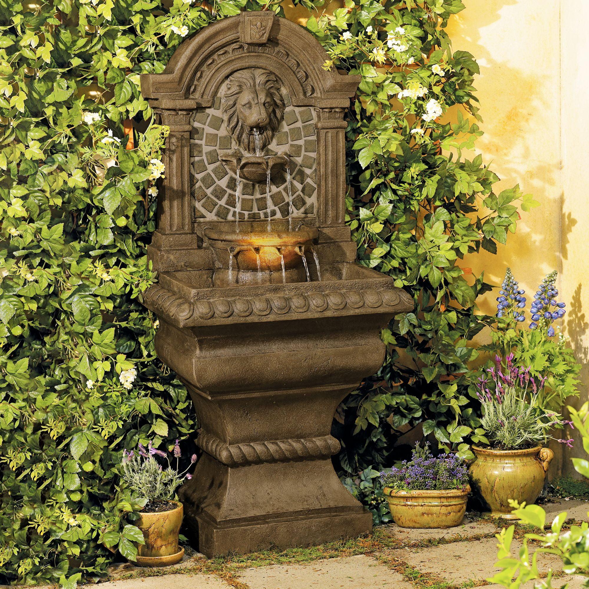 Royal Lions Head 51" High Large Italian Outdoor Decor Faux Stone Floor Fountain with Light Outside Garden Patio