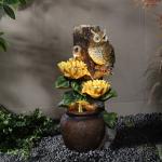 LuxenHome Sunflower and Owl 2.3-Feet Tall Outdoor Polyresin Fountain with Lights