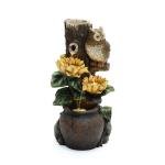 LuxenHome Sunflower and Owl 2.3-Feet Tall Outdoor Polyresin Fountain with Lights