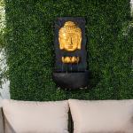 XBrand 30 in H Fiber Resin Wall Buddha Zen Outdoor Garden Water Fountain w/ warm LED Light, Gold