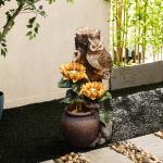 LuxenHome Sunflower and Owl 2.3-Feet Tall Outdoor Polyresin Fountain with Lights