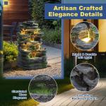 Outdoor Cascading Stone Water Fountain, 7-Tier Floor Natural Looking Rock Fountains with LED Pump Moss Decor, Freestanding Resin Fountain and Cascading Water Feature for Patio Garden, Grey