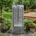 39 Inch Slate Water Wall Fountain with Cool White LED Lights, Indoor/Outdoor Cascading Waterfall Fountain, Weather-Resistant Polyresin Fountain for Patio, Garden & Home Decor