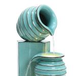 LuxenHome Aqua Blue 3-Tier Bowls 2.5-Feet Tall Outdoor Polyresin Fountain with Lights