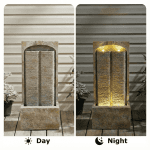 39 Inch Slate Water Wall Fountain with Cool White LED Lights, Indoor/Outdoor Cascading Waterfall Fountain, Weather-Resistant Polyresin Fountain for Patio, Garden & Home Decor