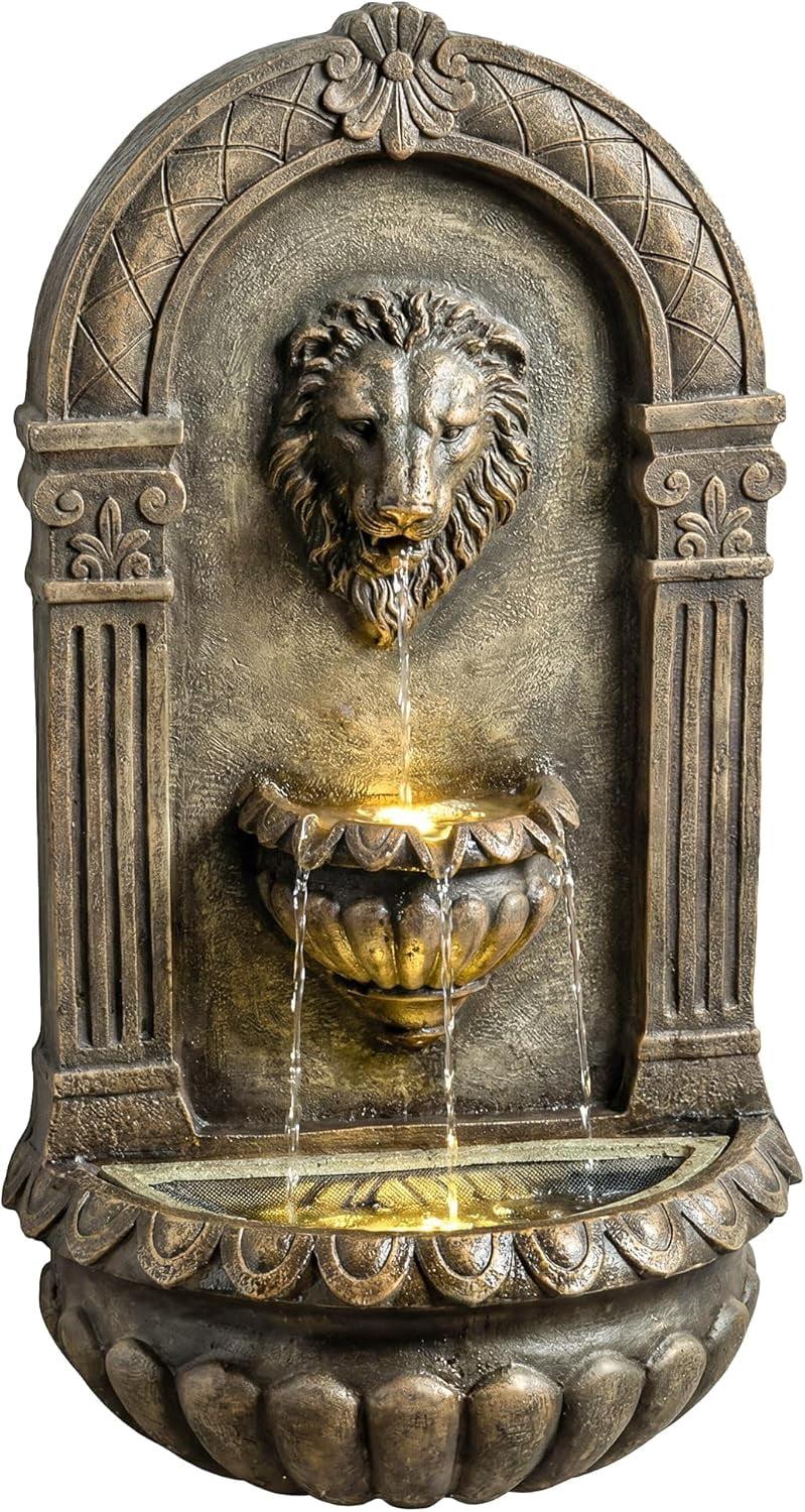 31" Wall-Mounted Bronze Water Fountain with LED Lights