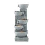 KFFKFF 31.5-Inch Outdoor Water Fountain with LED Light, 5-Tier Cascading Bowl Design, Floor-Standing Waterfall Feature for Garden, Patio, Home, and Backyard Use