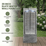 39 Inch Slate Water Wall Fountain with Cool White LED Lights, Indoor/Outdoor Cascading Waterfall Fountain, Weather-Resistant Polyresin Fountain for Patio, Garden & Home Decor