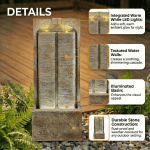 39 Inch Slate Water Wall Fountain with Cool White LED Lights, Indoor/Outdoor Cascading Waterfall Fountain, Weather-Resistant Polyresin Fountain for Patio, Garden & Home Decor