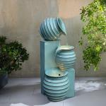 LuxenHome Aqua Blue 3-Tier Bowls 2.5-Feet Tall Outdoor Polyresin Fountain with Lights