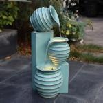 LuxenHome Aqua Blue 3-Tier Bowls 2.5-Feet Tall Outdoor Polyresin Fountain with Lights