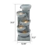 KFFKFF 31.5-Inch Outdoor Water Fountain with LED Light, 5-Tier Cascading Bowl Design, Floor-Standing Waterfall Feature for Garden, Patio, Home, and Backyard Use