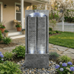 39 Inch Slate Water Wall Fountain with Cool White LED Lights, Indoor/Outdoor Cascading Waterfall Fountain, Weather-Resistant Polyresin Fountain for Patio, Garden & Home Decor