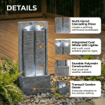 39 Inch Slate Water Wall Fountain with Cool White LED Lights, Indoor/Outdoor Cascading Waterfall Fountain, Weather-Resistant Polyresin Fountain for Patio, Garden & Home Decor