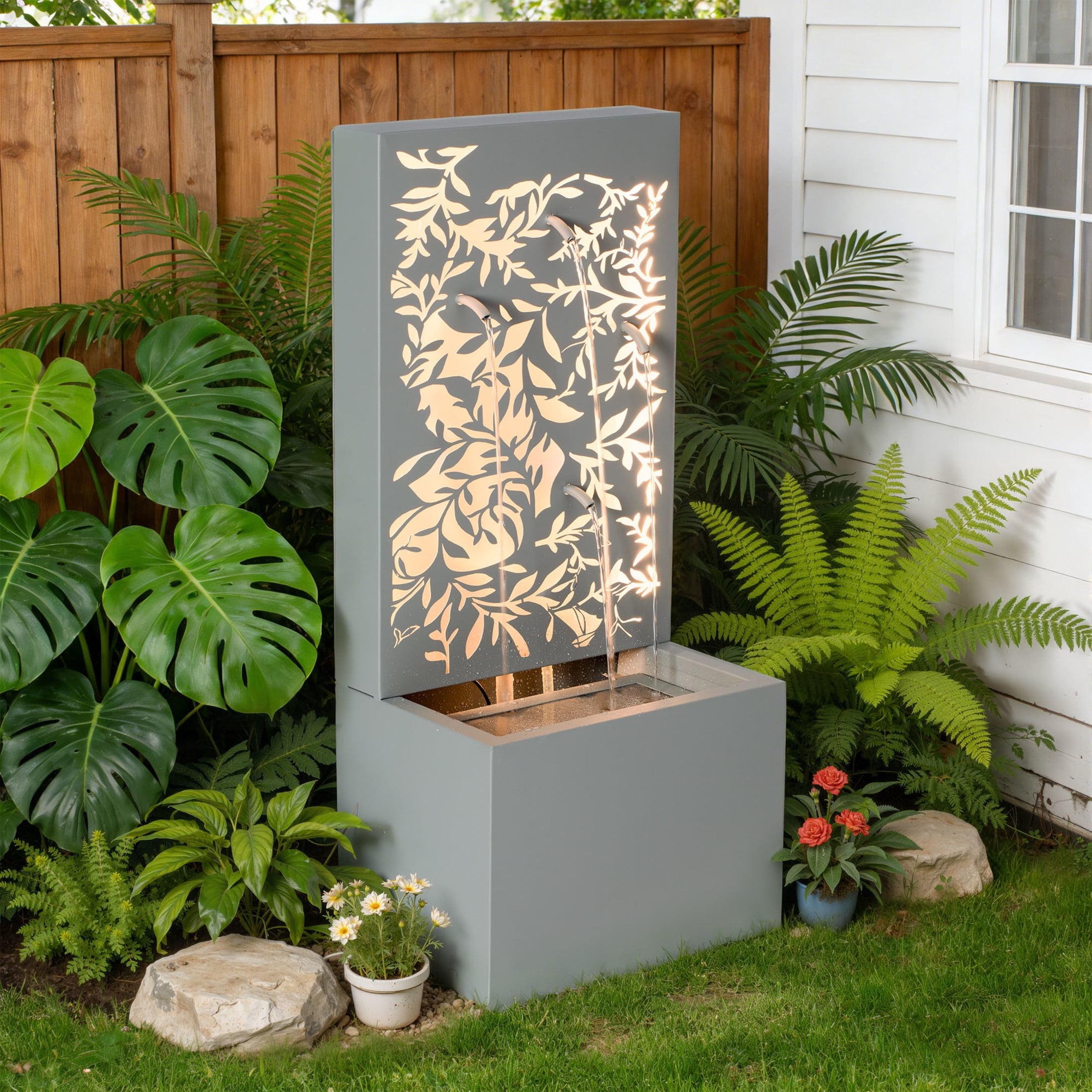 30" LED Lighted Leaf Cutout Outdoor Fountain