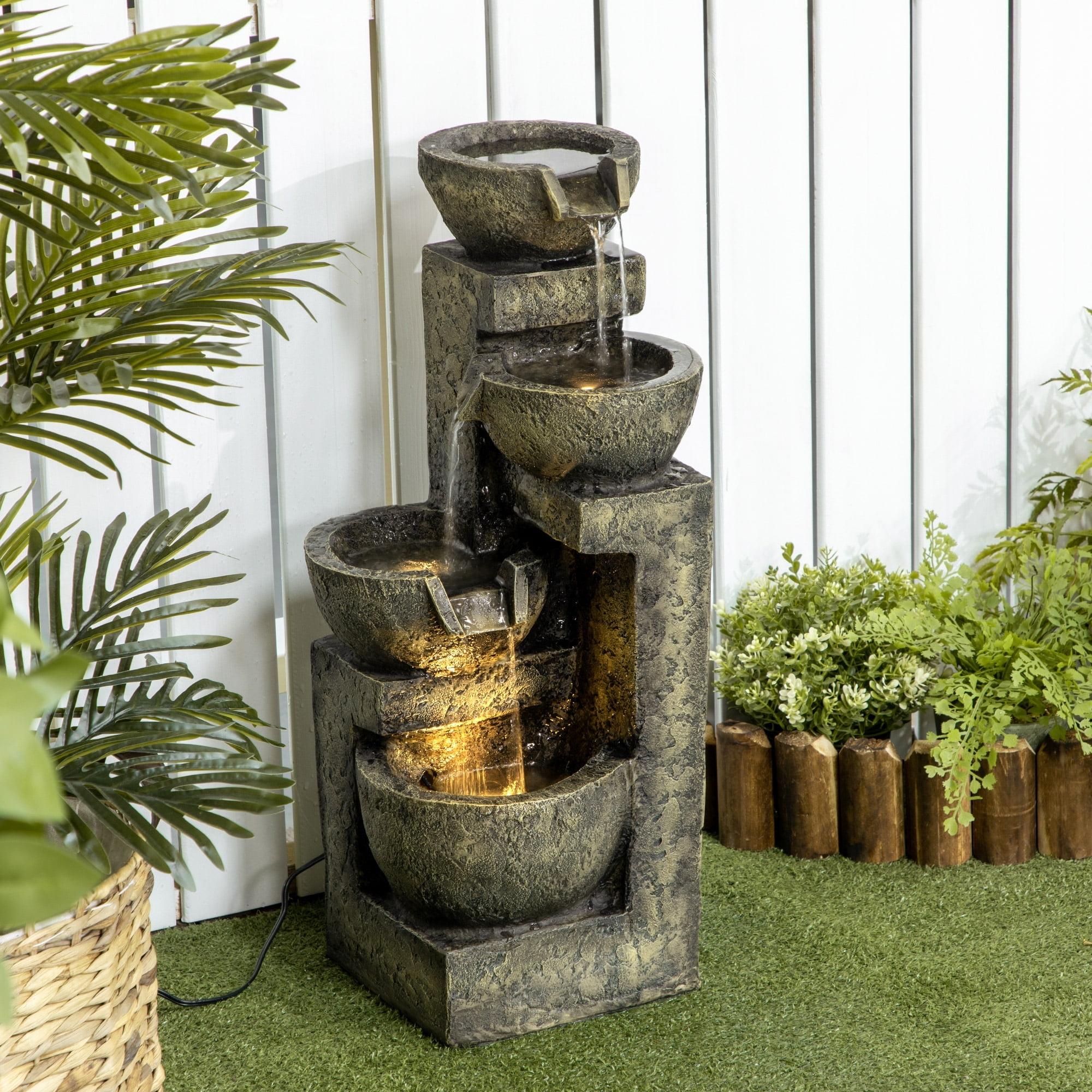 Outsunny Outdoor Fountain with LED Lights and Flow