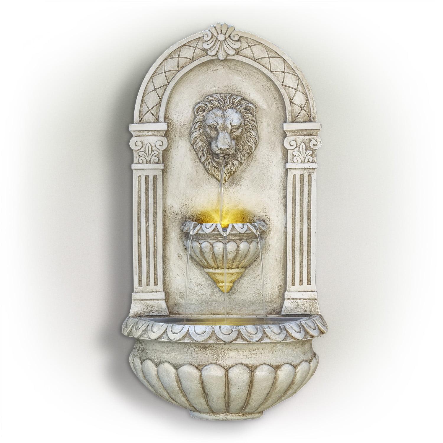 Lion Head Wall Fountain with LED Lights, 32