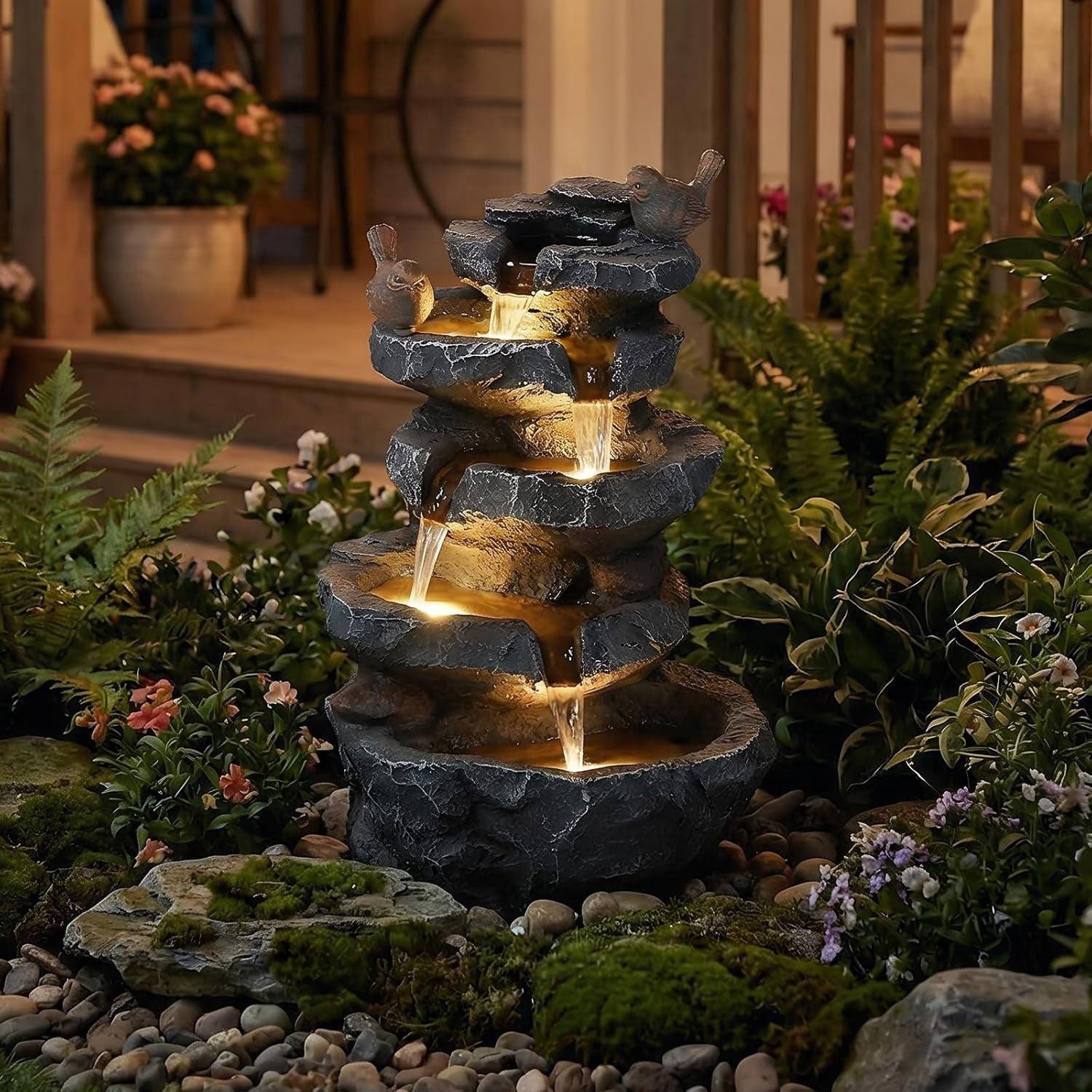22.3" Tall Cascading Rock Waterfall Fountain