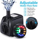 Submersible Fountain Pump with LED Lights and Sprays