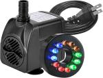 Submersible Fountain Pump with LED Lights and Sprays