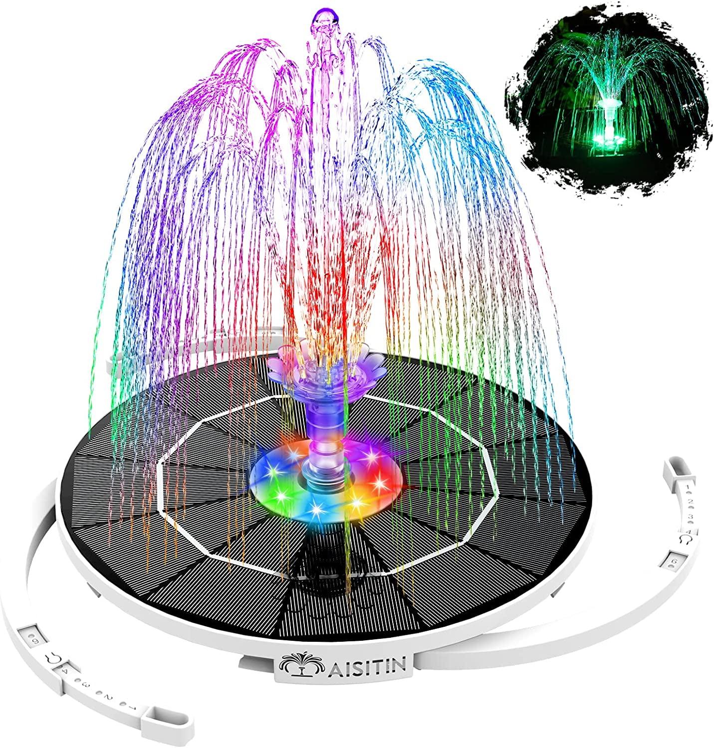 AISITIN Solar Fountain Pump with LED Lights