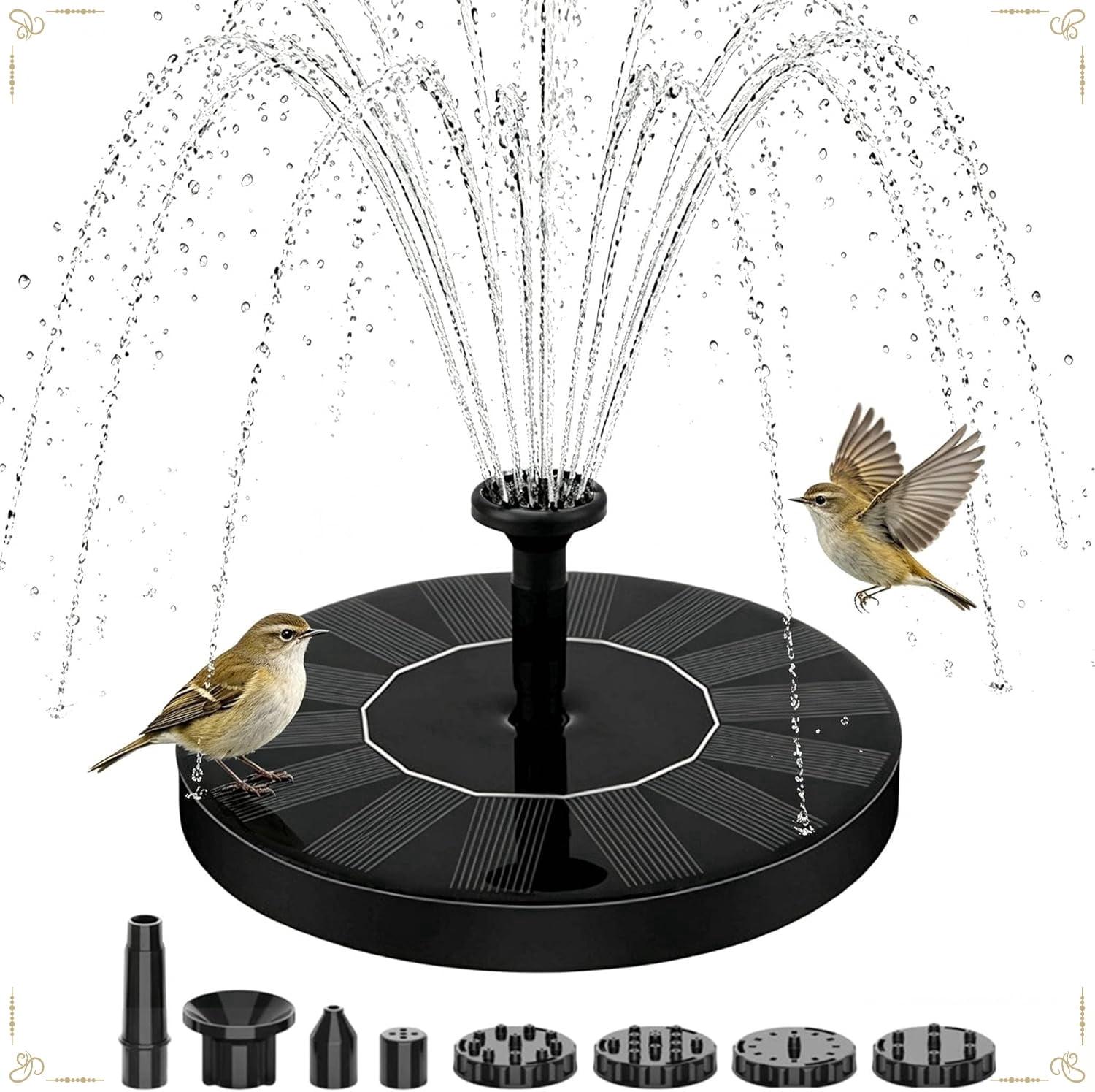 Floating Solar Bird Bath Fountain with 6 Nozzles