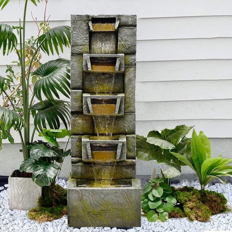 Modern Outdoor Water Fountain with Lights for Garden