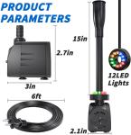 15W Submersible Fountain Pump with LED Light