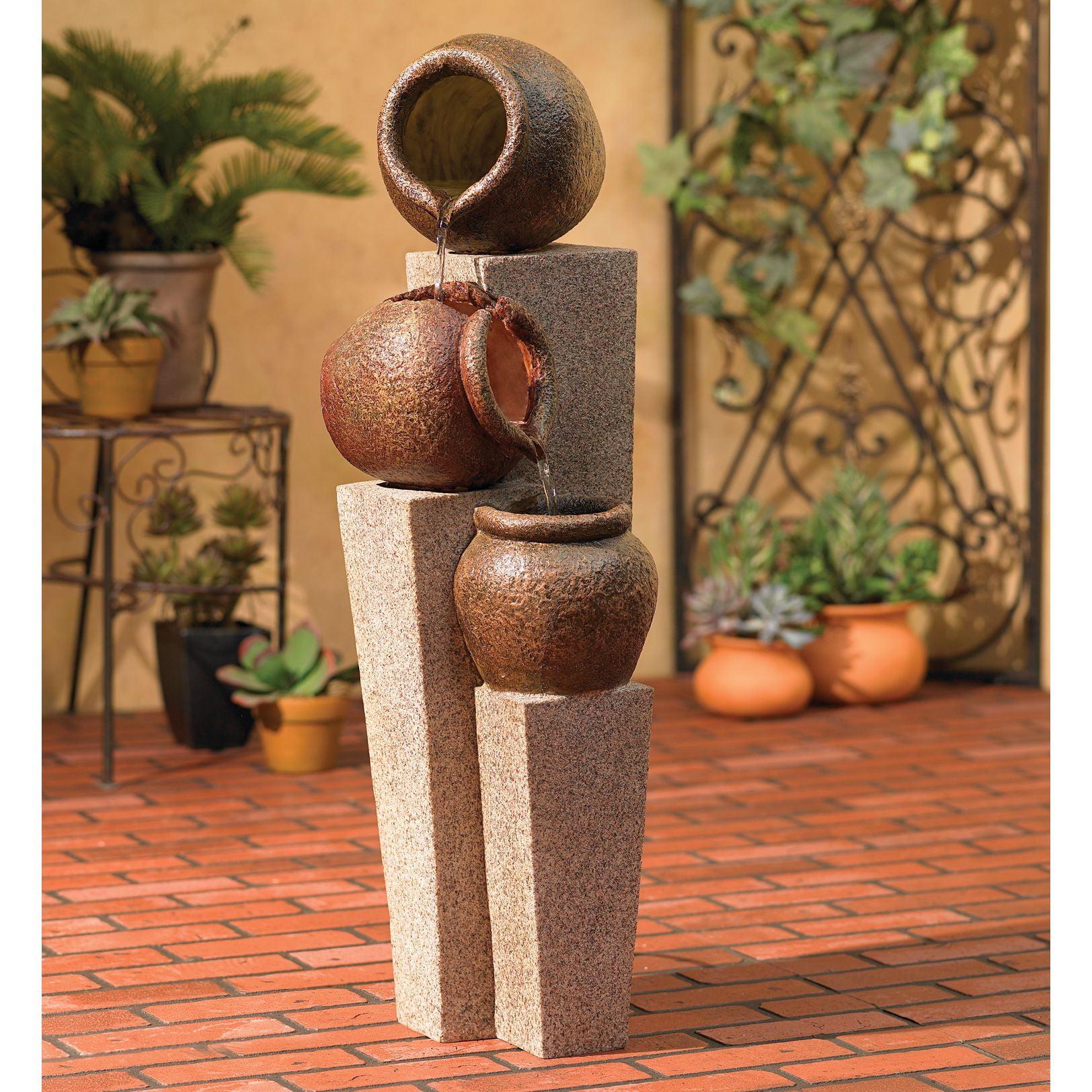 Rustic Three Jug Pillar Outdoor Water Fountain