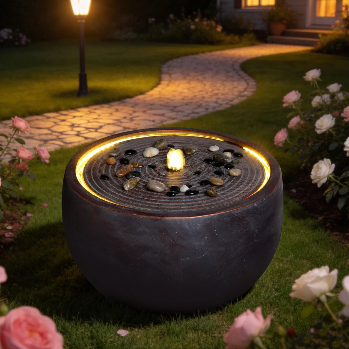 Modern Zen Bowl Water Fountain with LED Light