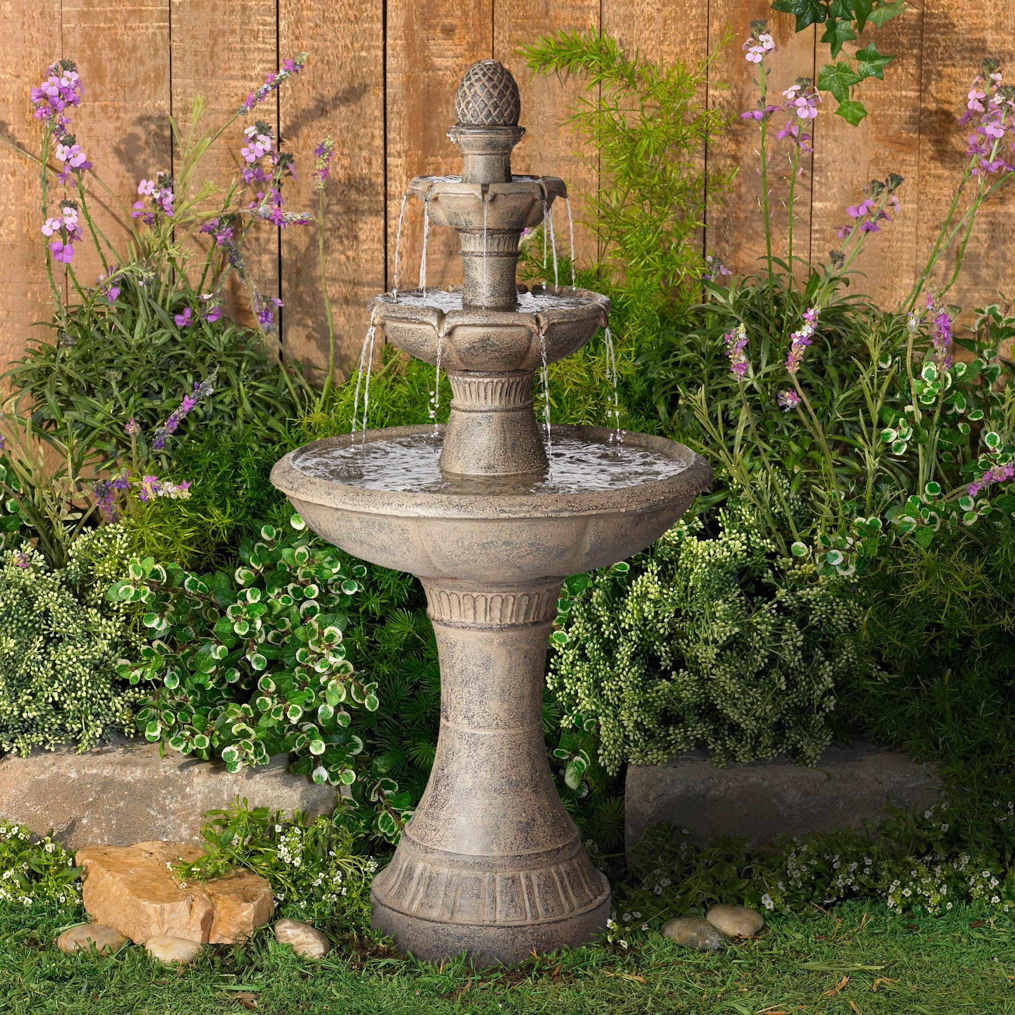 Louvre 44" Gray Faux Stone Outdoor Fountain with Light