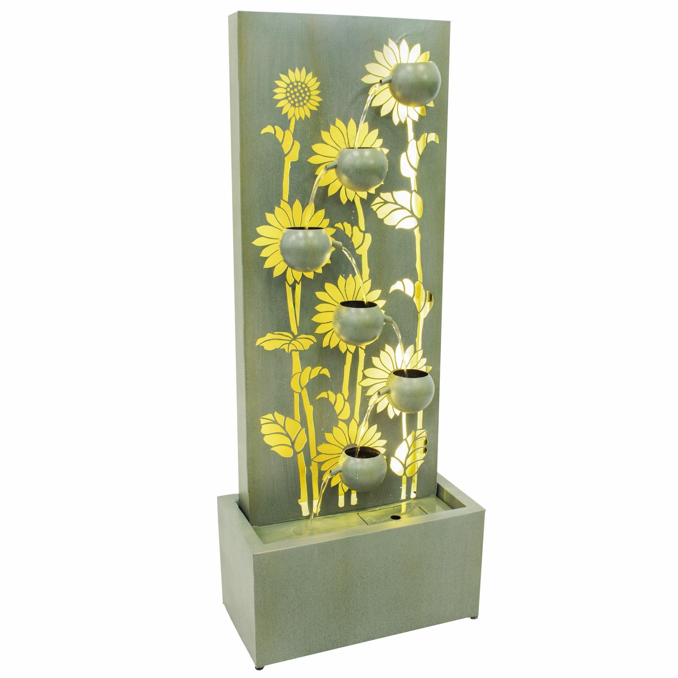 Sunnydaze Sunflower Steel Outdoor Fountain with Lights