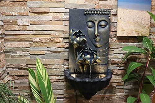 Zen Buddha Face Lotus Outdoor Water Fountain, 32.3" Tall
