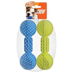 Nerf Dog Barbell Chew Toys, Blue and Green