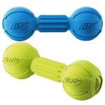 Nerf Dog Barbell Chew Toys, Blue and Green