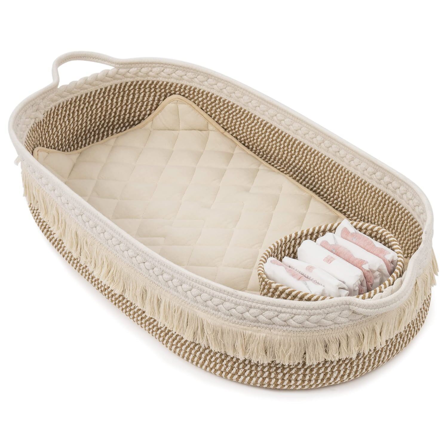Handmade Cotton Rope Baby Changing Basket with Pad