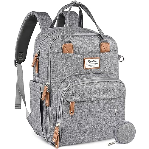 RUVALINO Stylish Gray Diaper Bag Backpack