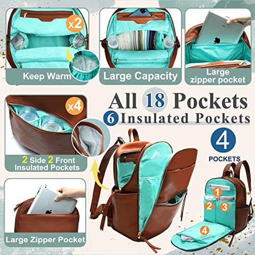 Stylish Leather Diaper Bag Backpack with Insulated Pockets