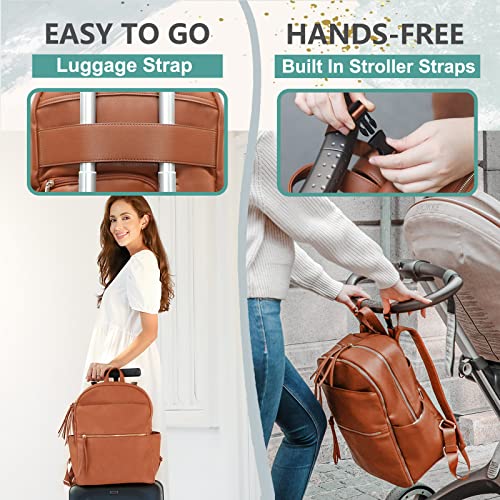 Stylish Leather Diaper Bag Backpack with Insulated Pockets