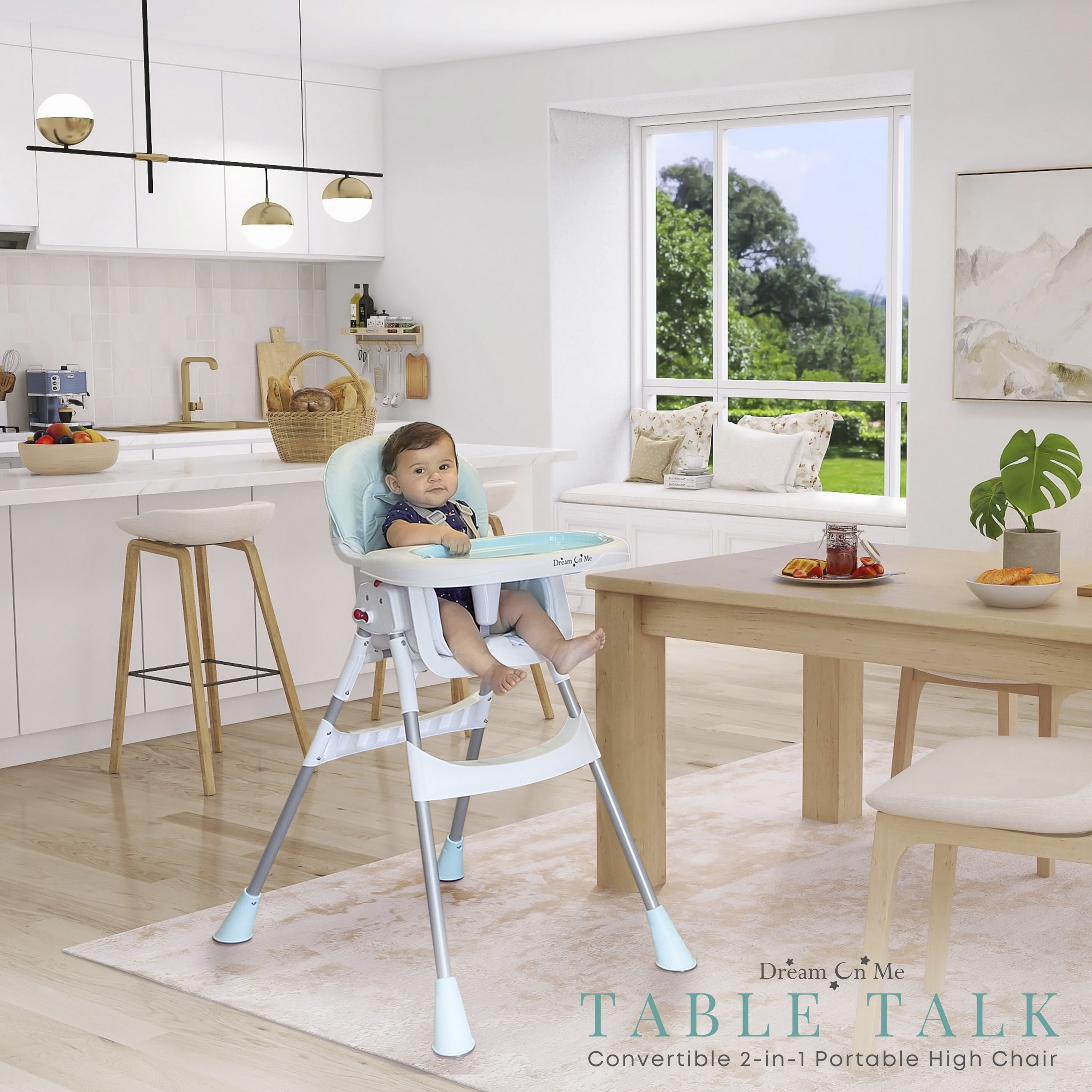 Dream On Me 2-In-1 Portable High Chair, Aqua