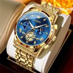 Olevs Men's Blue Gold Luxury Chronograph Watch