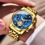 Olevs Men's Blue Gold Luxury Chronograph Watch
