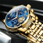 Olevs Men's Blue Gold Luxury Chronograph Watch