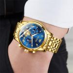 Olevs Men's Blue Gold Luxury Chronograph Watch