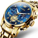 Olevs Men's Blue Gold Luxury Chronograph Watch