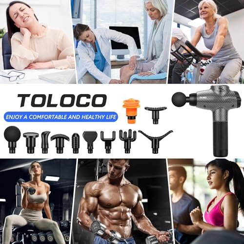 TOLOCO Deep Tissue Massage Gun with 12 Heads