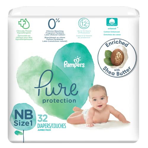 Pampers Pure Protection Newborn Diapers, 32 Count