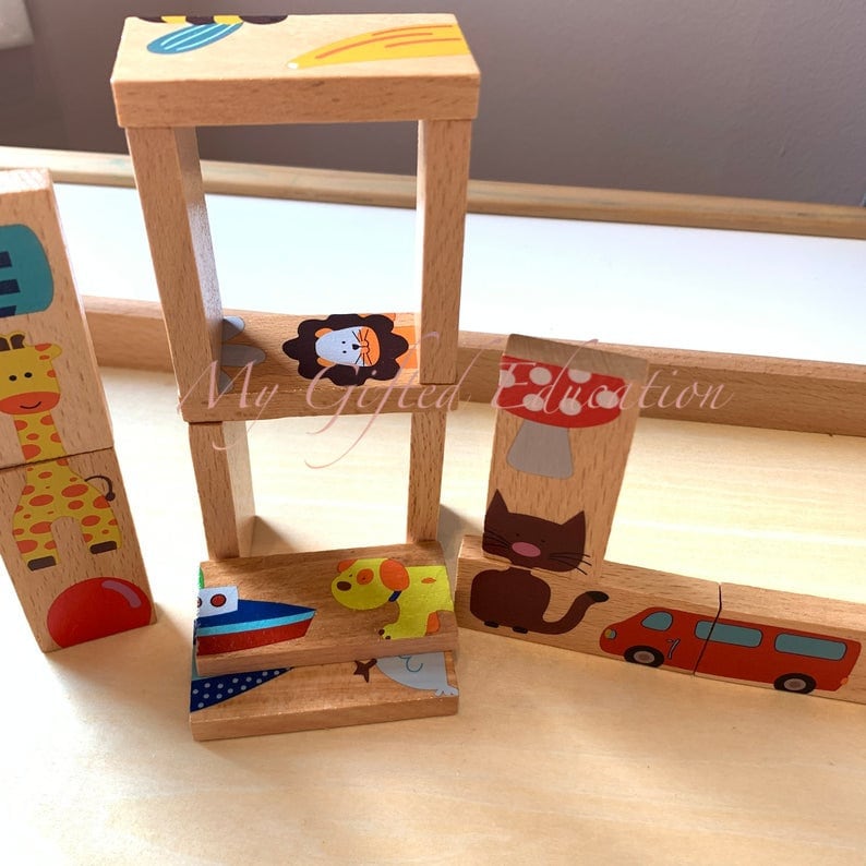 Wooden Domino Puzzle Stacking Toy for Kids