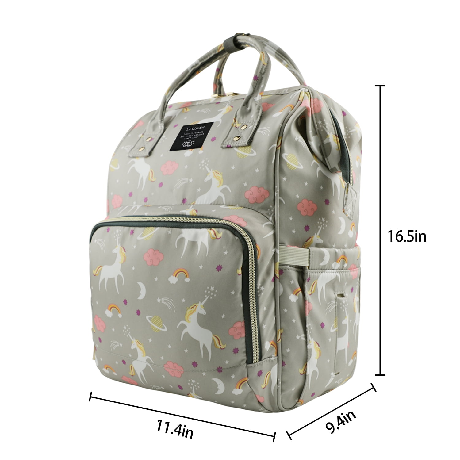 LEQUEEN Waterproof Baby Diaper Bag Backpack, Light Gray